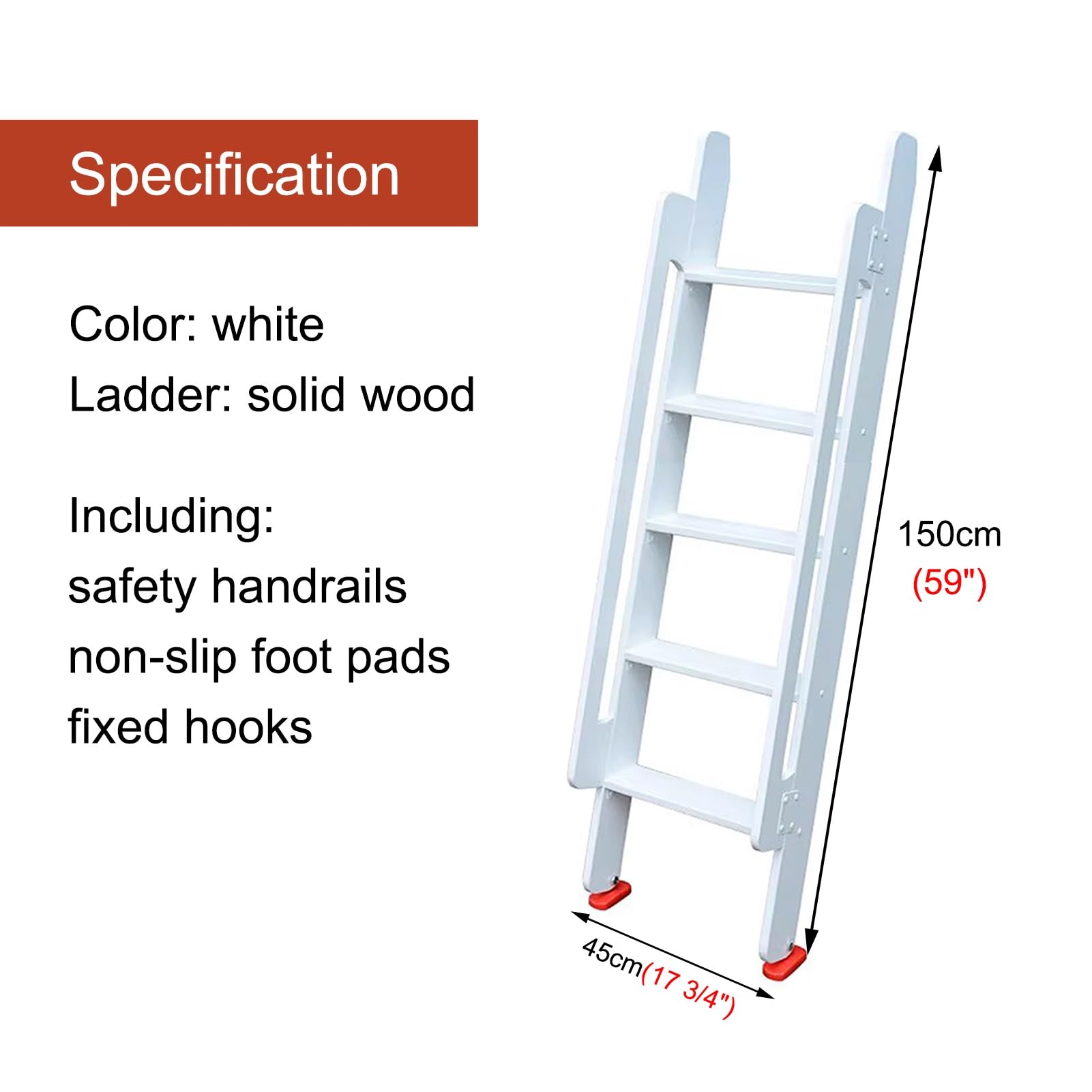 FAXIOAWA Scaletta per Letto a Castello in Legno Massello, Scaletta Multifunzione per Letto a Castello a 3/4/5 Gradini, Scala a Terra con Corrimano di Sicurezza e Piedini Antiscivolo (Size : 150cm/59)