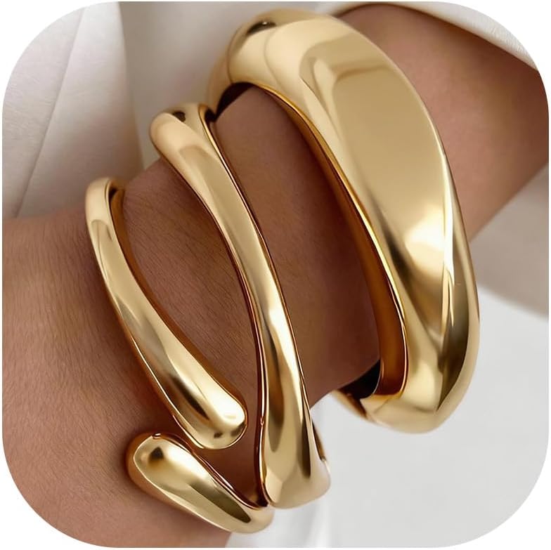 Gold Bangles for Women Bangle Bracelets Stack Chunky Cuff Bracelet Non Tarnish Silver Bracelet Trendy Jewelry Gift