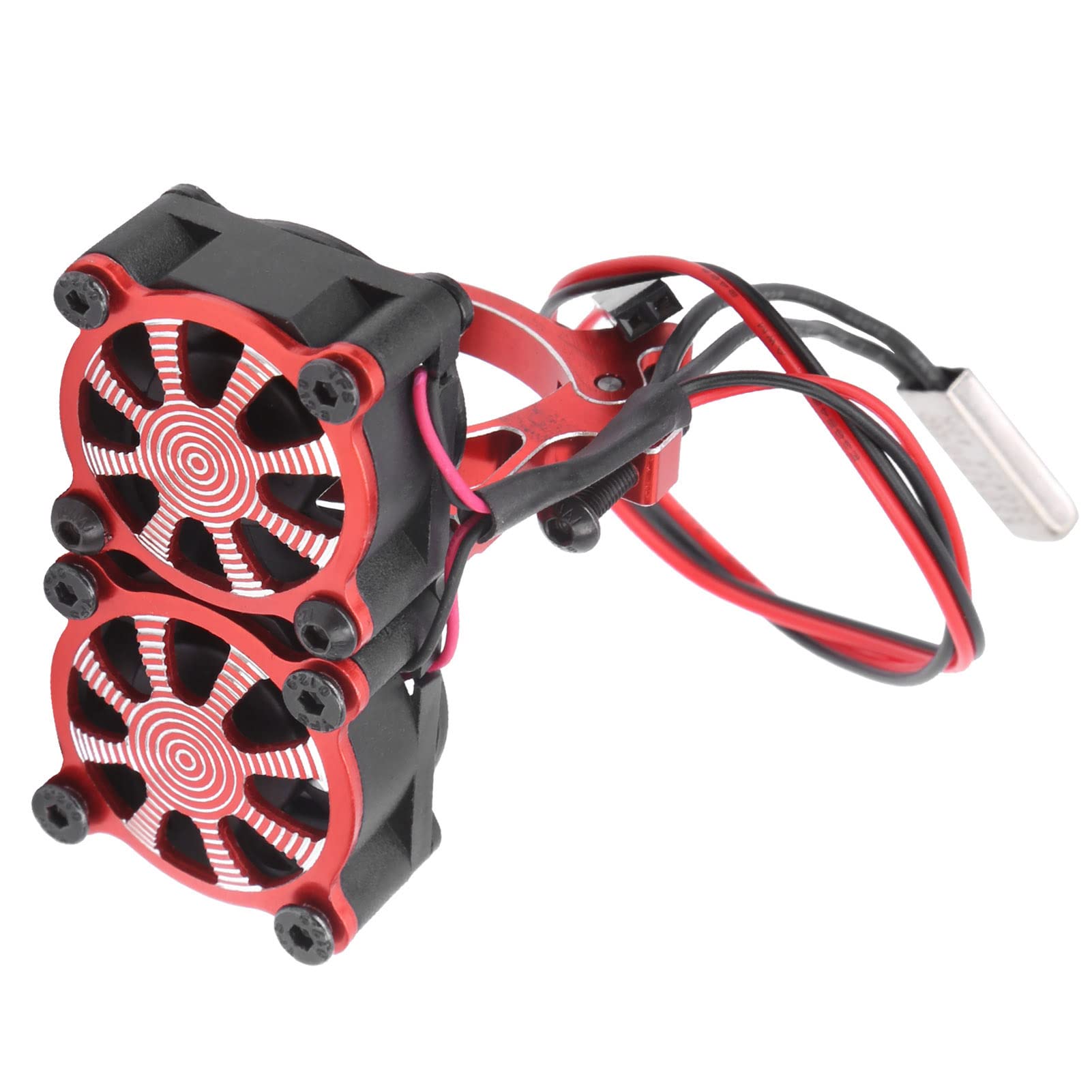 Dissipateur de Chaleur en Aluminium avec Double Turbo Pèche de Chaleur Ventilateurs de Refroidissement de Moteur électrique RC pour Moteur de Voiture RC 1/10 36mm(Rouge)