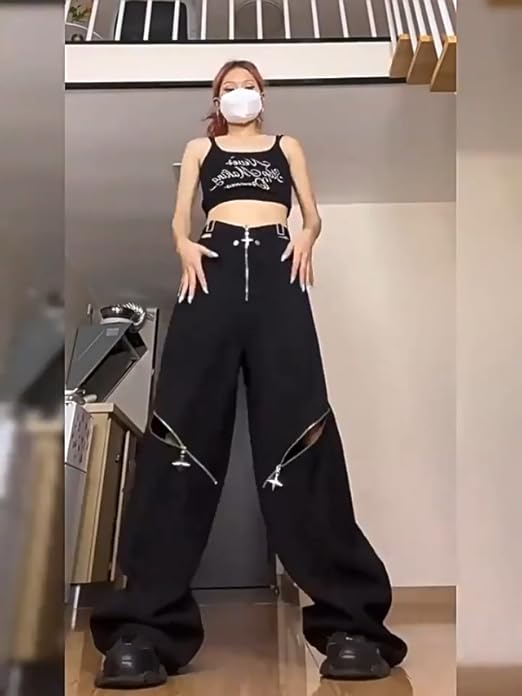 MLAFE Gothic Loose Wide Leg Pants Black Pants with Chain Goth