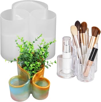 3-Slots Pen Holder Silicone Mold Elegant Makeup Organizer Trinket Container Epoxy Resin Mold Cosmetics Brush Storage Box Mould for Resin Clay Craft Making