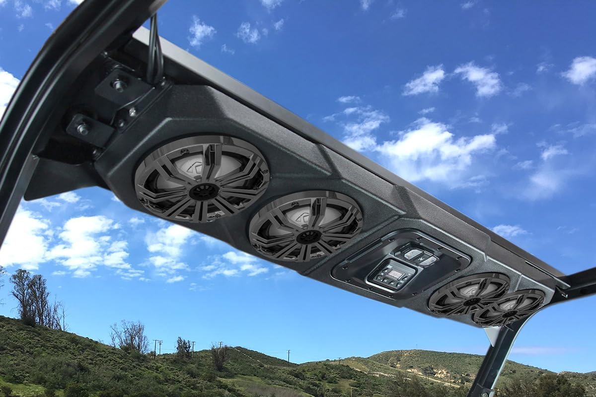 SSV Works 2018-2025 Can-Am® Defender (Not Compatible w/Limited) Easy-to-Install Overhead Soundbar w/MRB3 Radio, Built-in 200watt Amp and Four 6.5" Kicker® KM 195w Speakers WP3-DFO4K