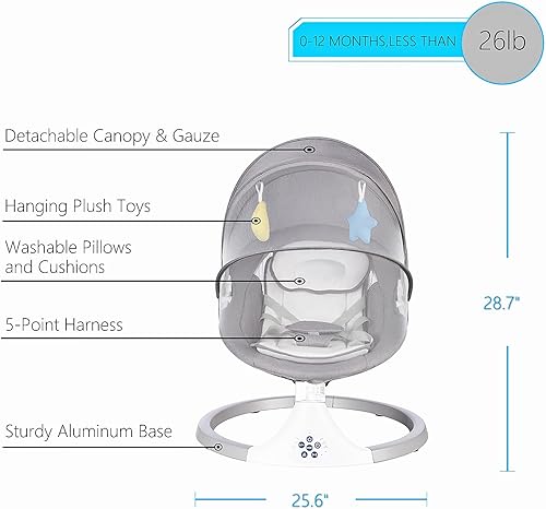 Miniatura 6 de DFENGDF Mecedora mecedora portátil para bebés para niños recién nacidos, niñas, silla eléctrica para bebés con control remoto, altavoz de música