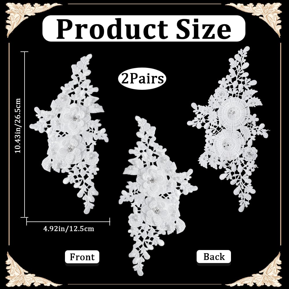 CABODYALS 4Pcs Beaded Lace Appliques White Pearl 3D Flower Crystal Applique Polyester Embroidery Floral Glitter Rhinestone Sew on Patches for Sewing Making Dresses Clothes Wedding Decor Diy Crafts - Image 2