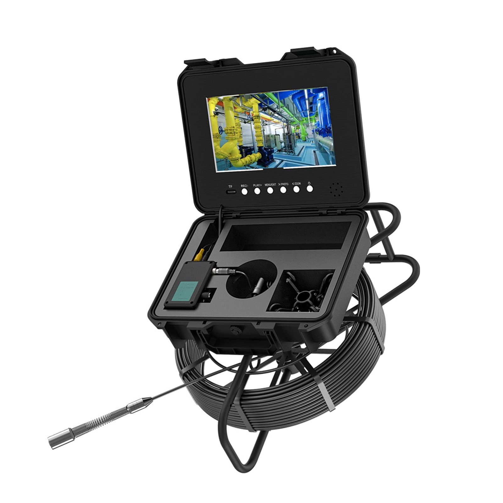 BAIYITONGDA Self Leveling Sewer Camera, Hardest Fiberglass Cable 0.28"/7mm, Self Leveling, 512 Hz Transmitter, IP68 Waterproof Pipe Drain Camera, 1080P 10.1'' IPS, DVR Recorder,20M