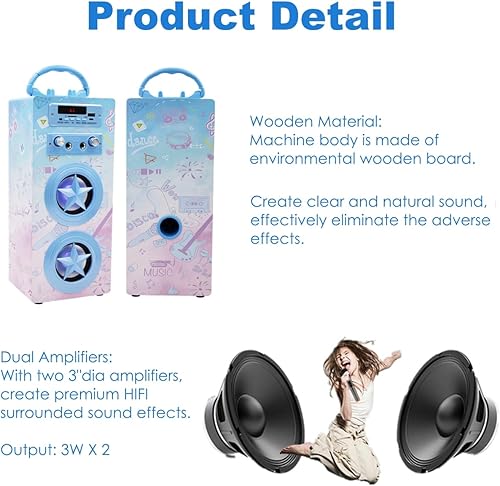 Miniatura 2 de Máquina de karaoke Bluetooth para niños con 2 micrófonos, control remoto inalámbrico, portátil, reproductor de MP3, altavoz con micrófonos para