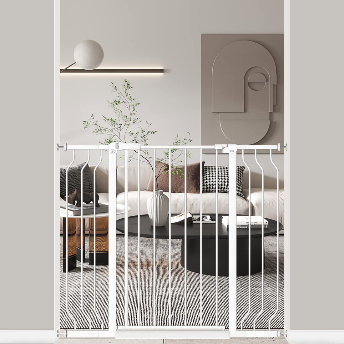 Extra Tall Baby Gate with Door - Pressure Mounted Walk Through Pet/Dog/Puppy Gates for Stair - Child Gate for The House Doorways Stairways Stand 36" Tall 38.5-43.3 Inch Wide