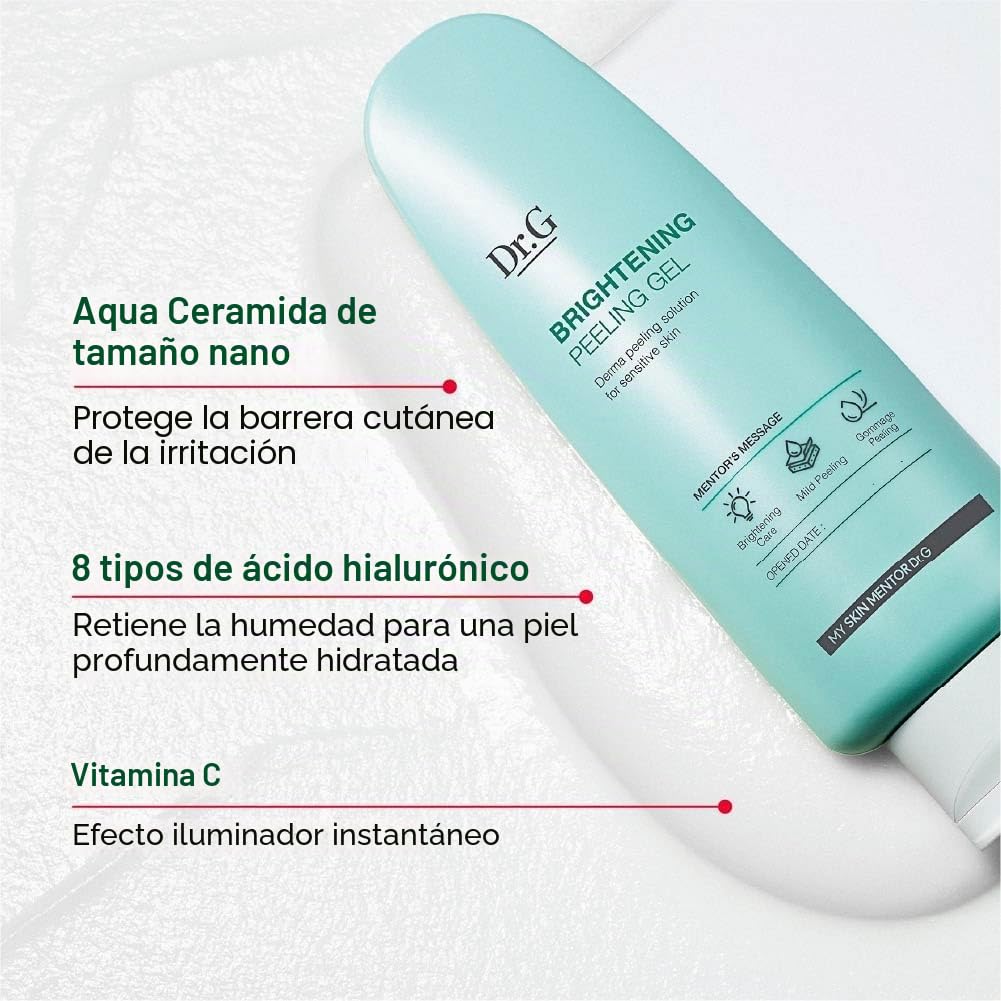 Dr. G Brightening Peeling Gel – Cuidado de la piel coreano para piel brillante – Exfoliante facial Aqua Gommage – Ácido hialurónico, ceramidas, vitamina C – Textura suave de la piel, baja irritación