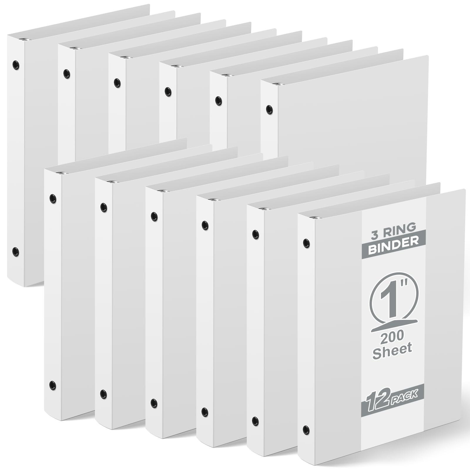 Henoyso 12 Pcs 1 Inch Mini 3 Ring Binders Fits 5.5" x 8.5" Paper, Holds(Capacity 200 Sheets), Plastic Flexible Three Round Rings Small White A5