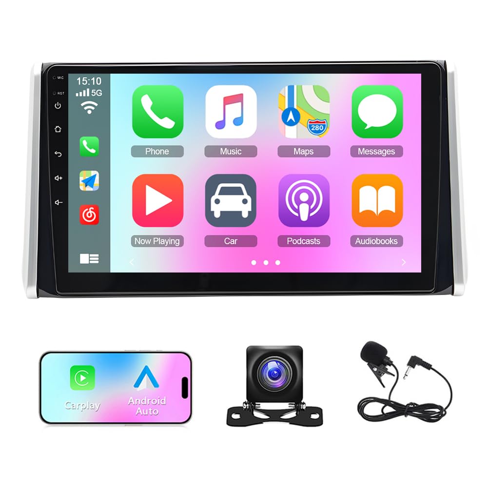 Android 14 Car Radio Stereo for Toyota RAV4 2018 2019 2020, 10 IPS Touch Screen Upgrade Dash Kit with CarPlay & Android Auto Built in Bluetooth WiFi
