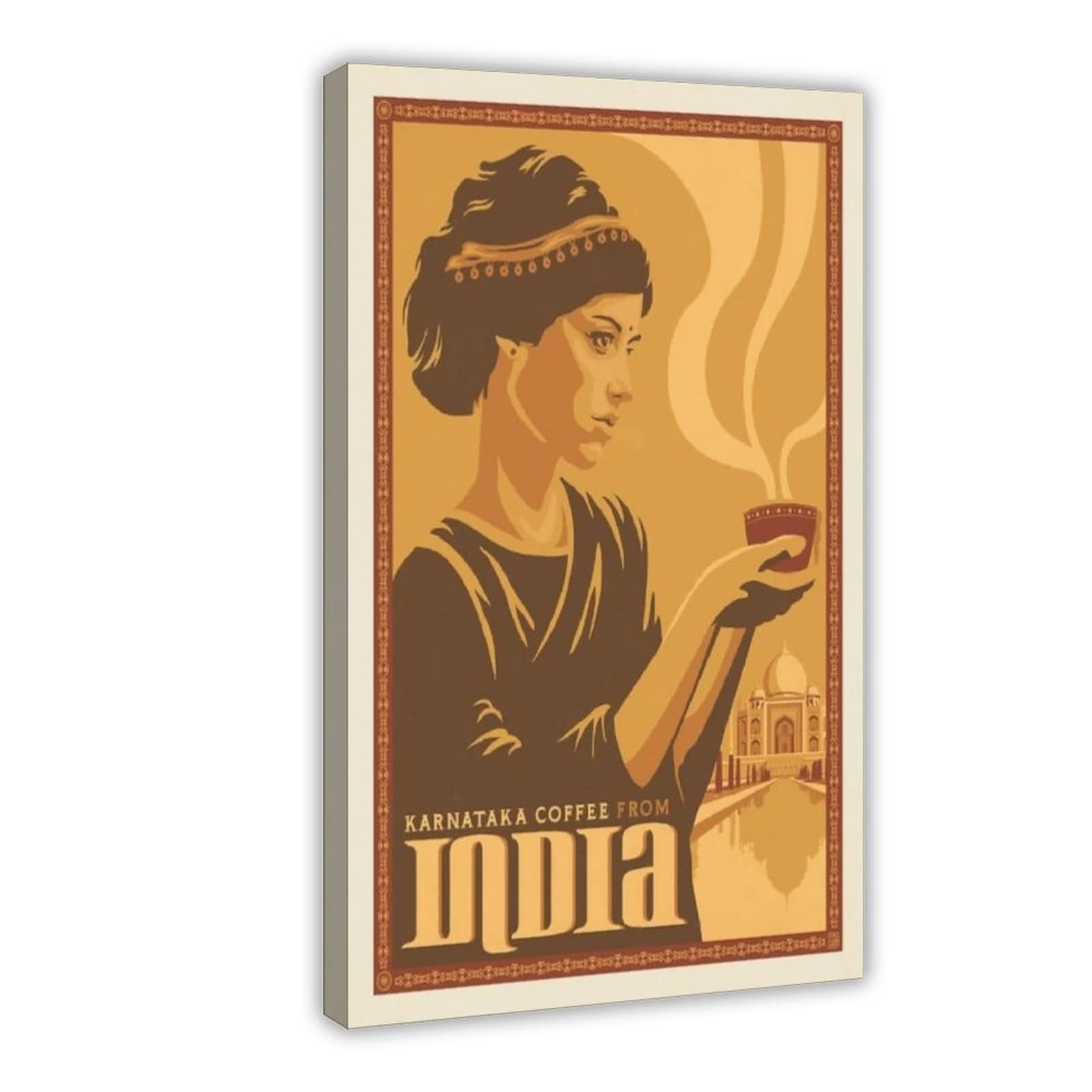 KKPL Vintage Coffee Poster India Karnataka Coffee Canvas Poster Wall Art Decor Print Picture Paintings for Living Room Bedroom Decoration Frame: 16x24inch(40x60cm)
