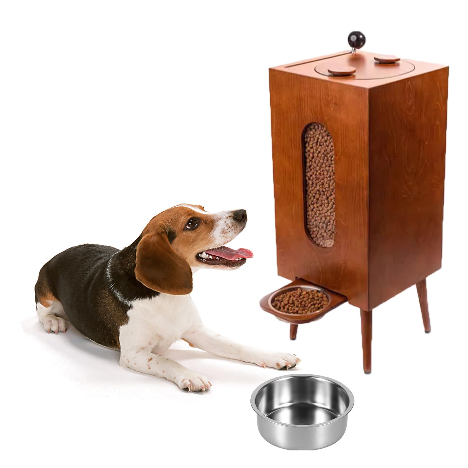 Comedero elevado de madera para mascotas, puede almacenar 10 kg de comida para perros, con cuenco de acero inoxidable, mesa de comedor para mascotas, cómoda estación de alimentación, B-M