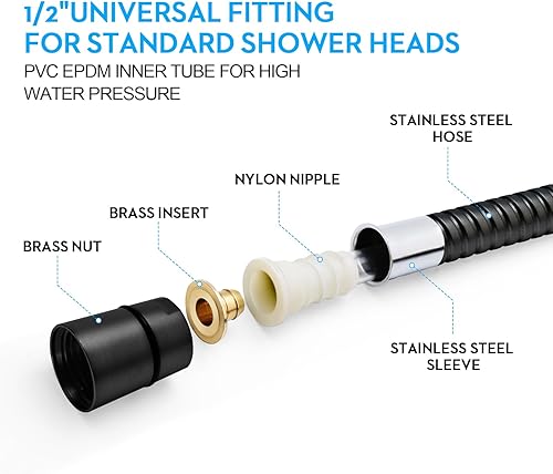 Miniatura 36 de Manguera de ducha, manguera de mano de acero inoxidable extra larga de 69 pulgadas con inserto de latón y tuerca, duradera y flexible (cromado)