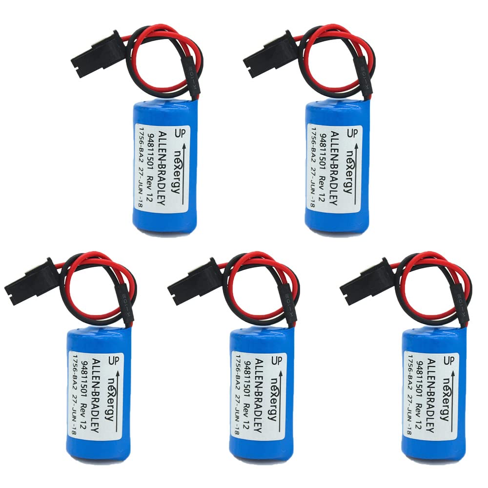 (Pack of 5) 3V 1800mAh 1756-BA2 Replacement Battery for Allen Bradley/AB 1756-L1 1756-BA2 BR2/3A-AB, PLC Control
