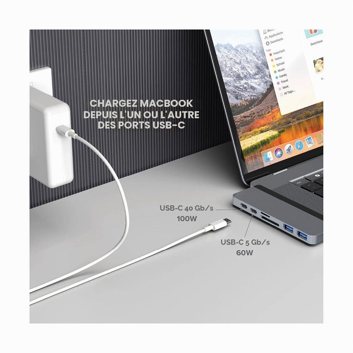 Hyper Drive Duo Pro Hub USB C 7 en 2 100 W PD – Station d'accueil argentée avec HDMI 4K60 Hz HDR, Gigabit Ethernet, USB-C/USB-A 10 Gbit/s, MicroSD, Station d'accueil Audio USB C 3,5 mm, Station