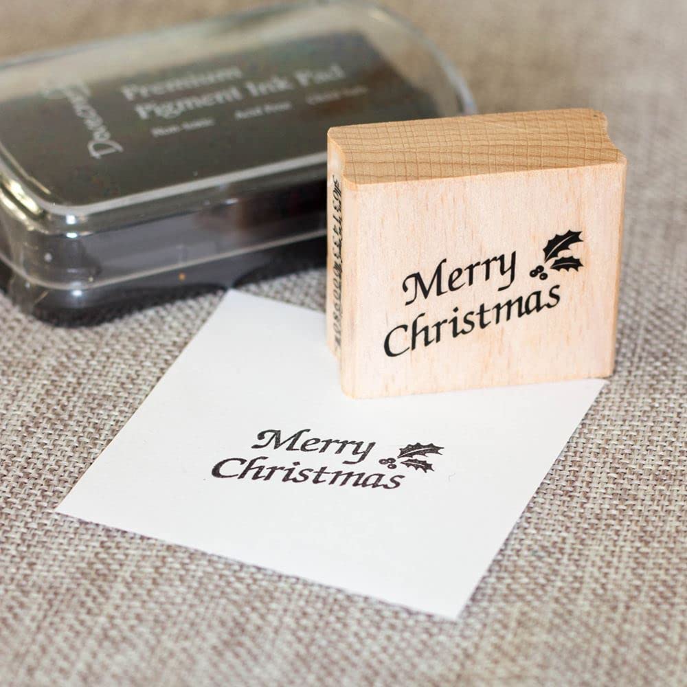 Luck And Luck Black Merry Christmas Rubber Stamp And Ink Pad, Wooden Mounted Rubber Stamp, Festive Scrapbook Crafts, Christmas Crafts