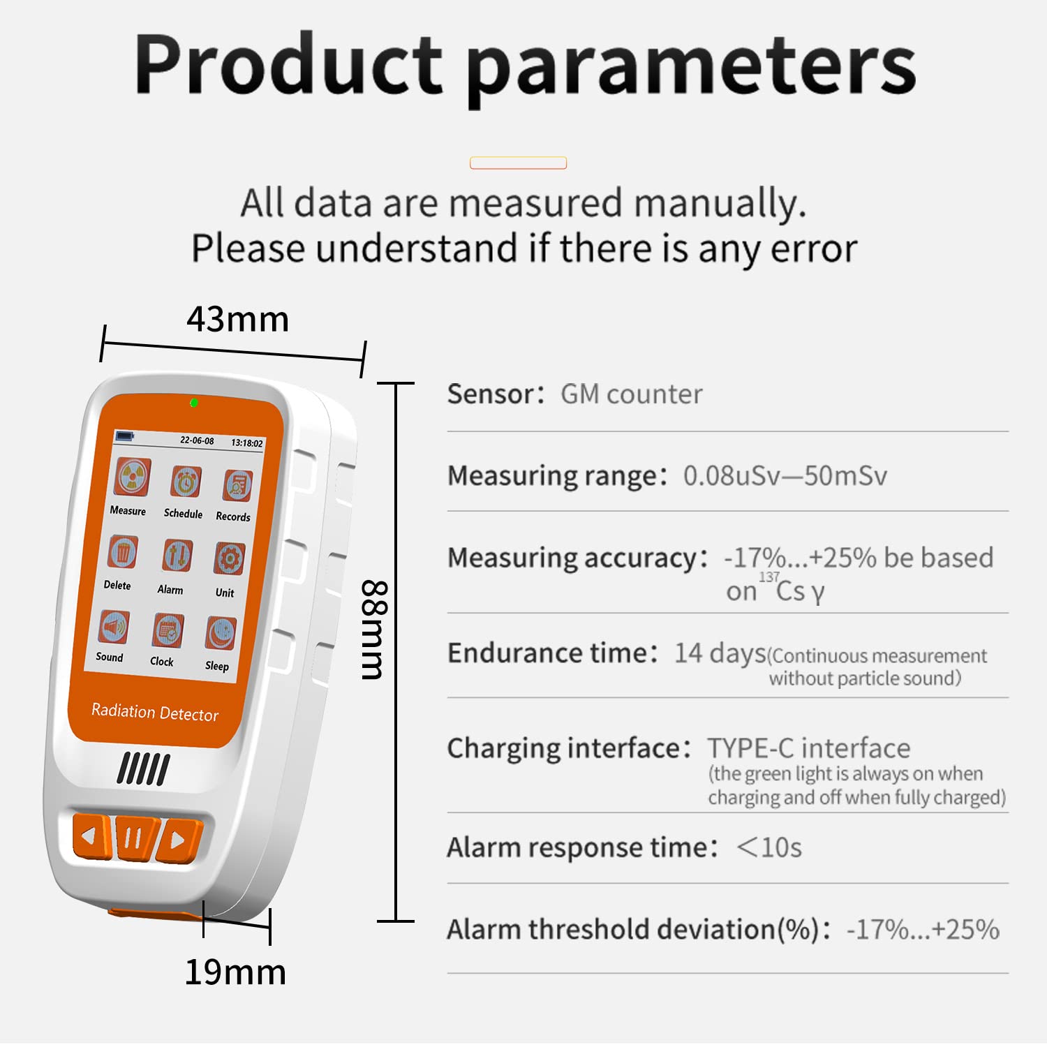Compteur Geiger Détecteur de Rayonnement avec écran LCD, Mini Moniteur Dosimètre Radiographie Bêta Gamma, Moniteur de Rayonnement Nucléaire Rechargeable