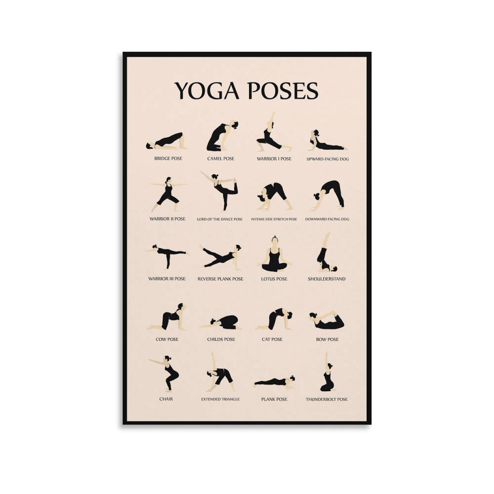 SSOPTMCB Yoga for Beginners Chart: Home Gym Workout Poster with Illustrated Poses, Educational Canvas Wall-Art for Fitness and Decor(Framed,12x18inch(30x45cm))