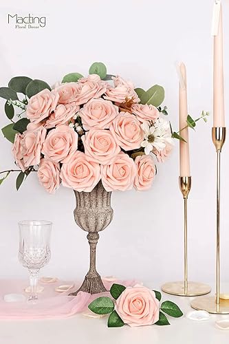 Miniatura 5 de MACTING 60 rosas artificiales, flores falsas de tacto real para ramos de flores, arreglos florales, bodas, fiestas, día de la madre, decoración del