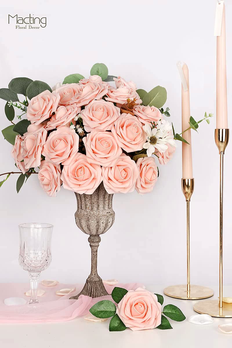 MACTING Sztuczne kwiaty Blush Foam Roses 30pcs Prawdziwe spojrzenie fałszywych róż z łodygą do DIY Bukiety ślubne Centerpieces Prysznic dla nowożeńców Party Dekoracje domu