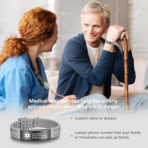 Miniatura 3 de Fortheday Pulsera de identificación médica personalizada para hombres y mujeres Pulsera de alerta de emergencia de silicona impermeable ajustable