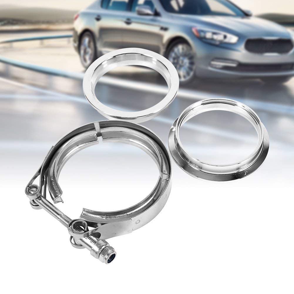 Qiilu QL00742 Morsetto a V in acciaio inossidabile 3 "pollici con 2 kit flangia Turbo tubo di scarico