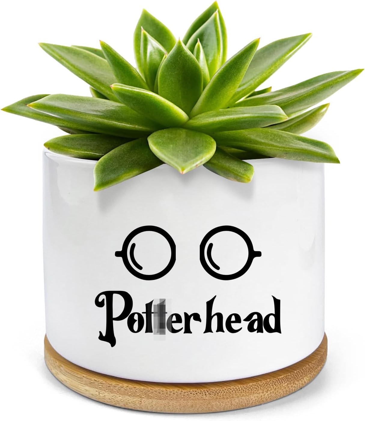 Funny Ceramic Succulent Planter Pots with Drainage Bamboo Tray, Office Windowsill Decor Indoor, Funny Plants Pots Desk Accessories for Plant Lovers Mom Friends Teacher (Not Plants)