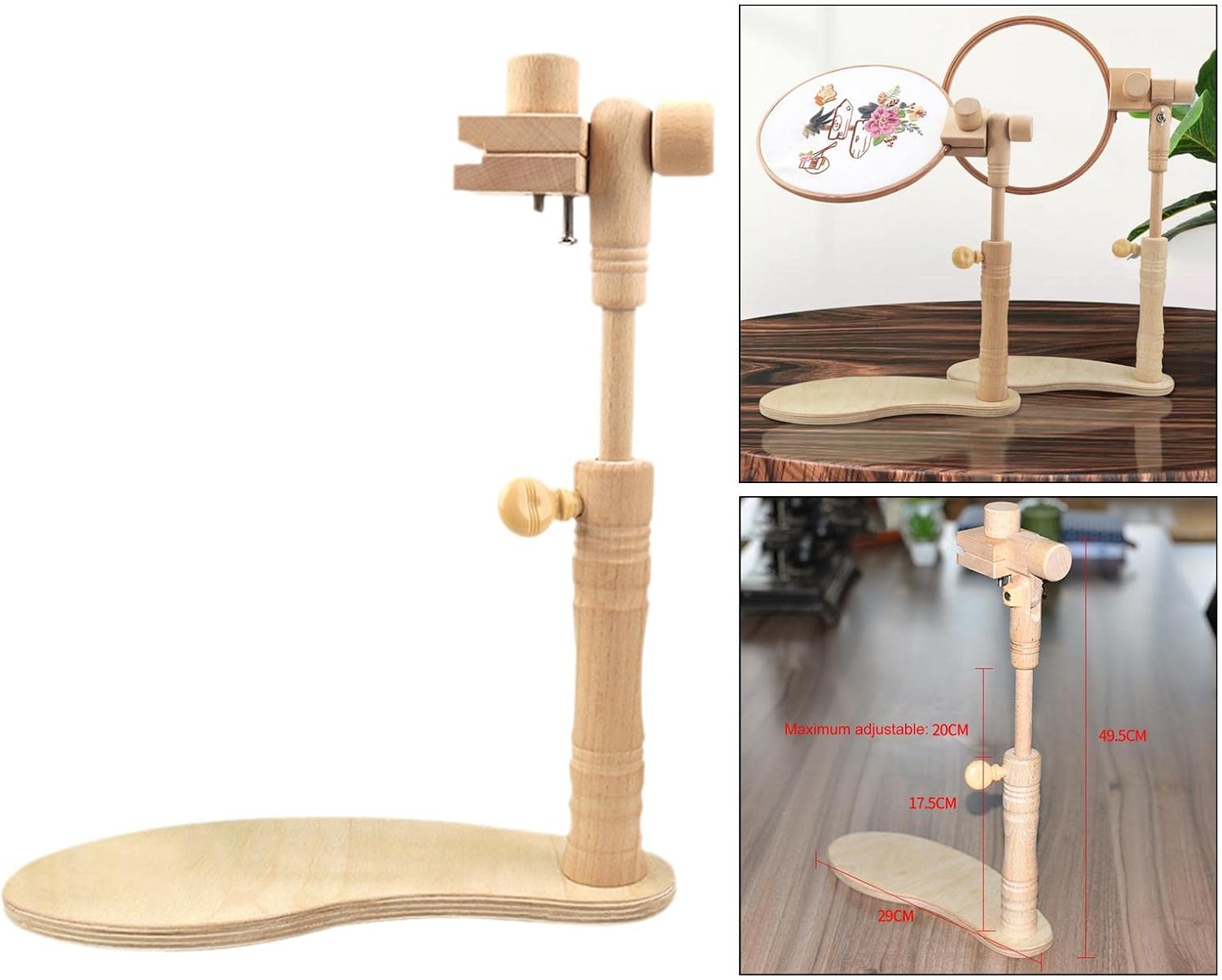 Adjustable Cross Stitch Rack Embroidery Hoop Wooden Embroidery Frame Holder Stand Desktop Tapestry Frame Multi Angle Rotation Easy Storage Suitable Fo, 29x49.5cm