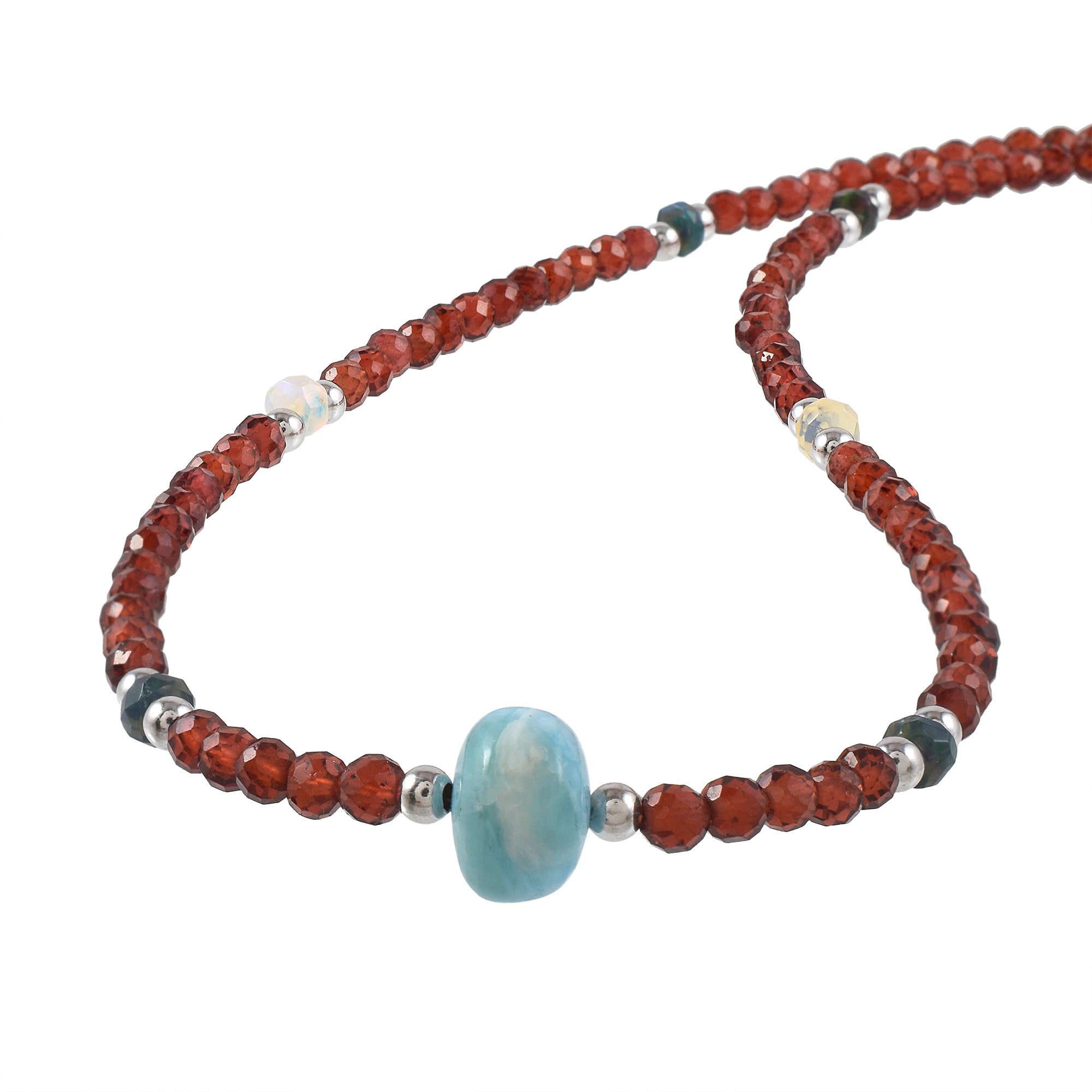Collar de plata de ley 925 con granate natural y larimar, joyería minimalista de cristal curativo, cuentas facetadas redondas, hebra de 18 pulgadas, regalo único de piedras preciosas,