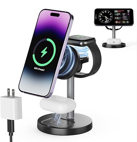 Miniatura 9 de Estación de carga inalámbrica 3 en 1, soporte de cargador inalámbrico para iPhone 17 16e 16 15 14 Pro Max 13 12 11, base de carga para AirPods 4 3 2