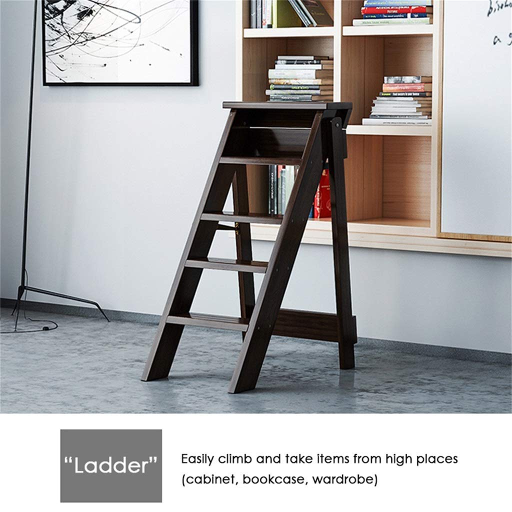 Escalera plegable multifunción de madera maciza de 5 peldaños para interiores y hogares, diseño de ahorro de espacio, escalera simple