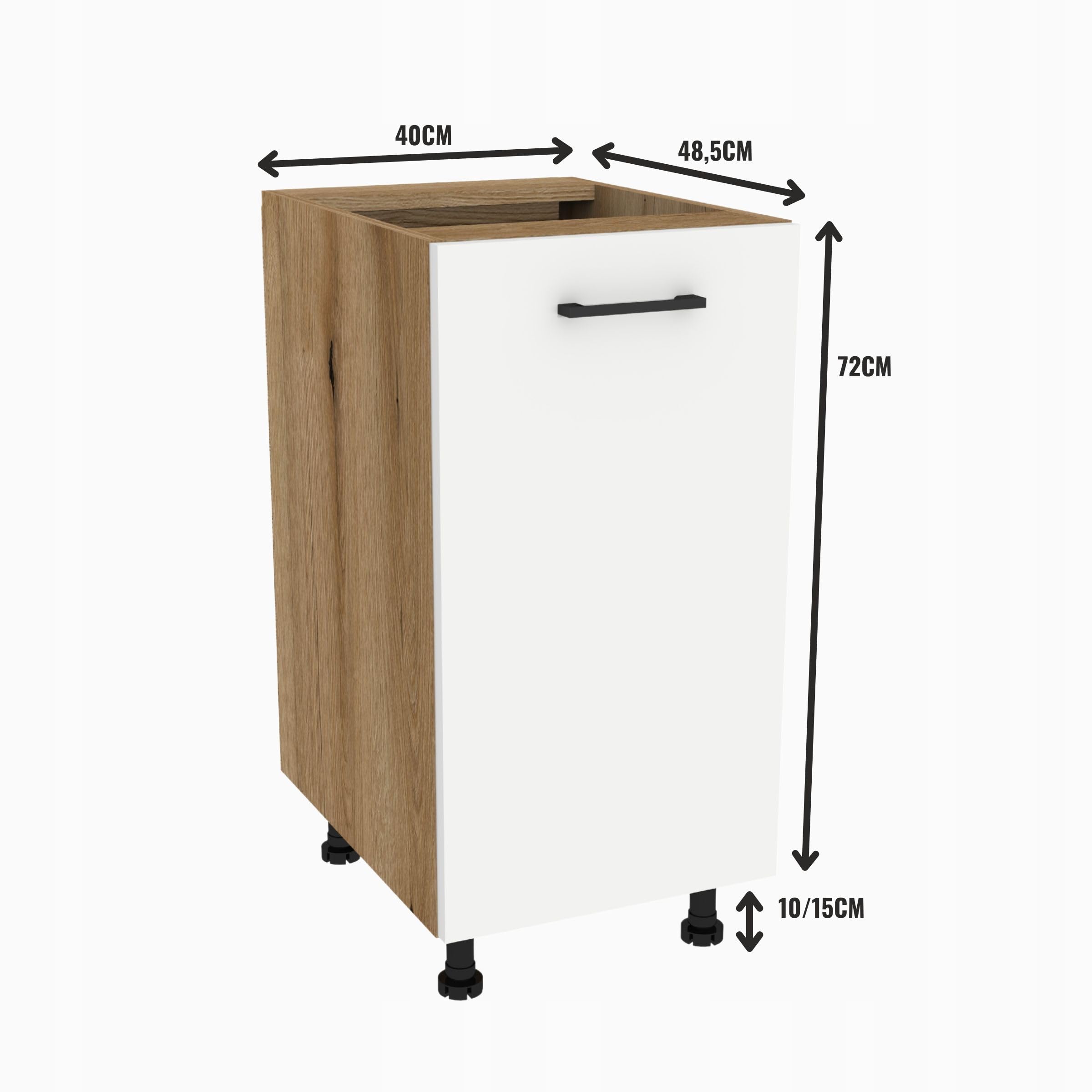 Küchenunterschrank Capri 40x48,5x82 cm - Küchenschrank mit Soft-Close - Einlegeboden & Griff - moderner Unterschrank Küche - Eiche Evoke, Front Weiß matt