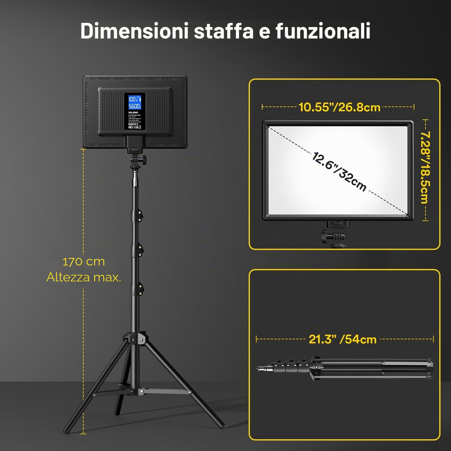 RALENO Luce Fotografica Kit di Illuminazione a 192 LED con Treppiede, Batteria Integrata da 8000mAh, 2500-6500K Bicolore Dimmerabile CRI95 per YouTube Fotografia Registrazioni Video in Studio