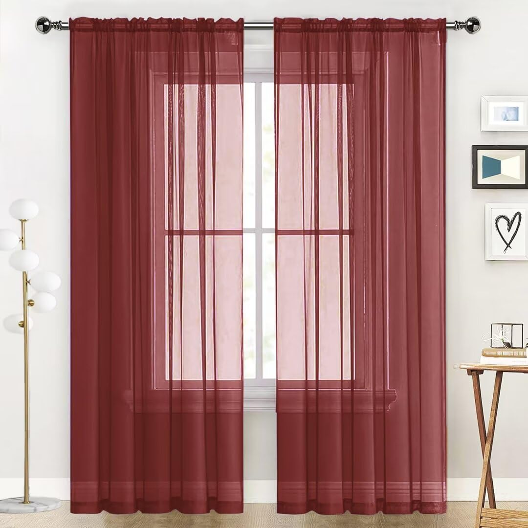 SpaceDresser Sheer Voile Window Treatment Rod Pocket Curtain Panels for Kitchen Bedroom Living Room Drapes Sunlight Filtering Privacy Semi Home Decor