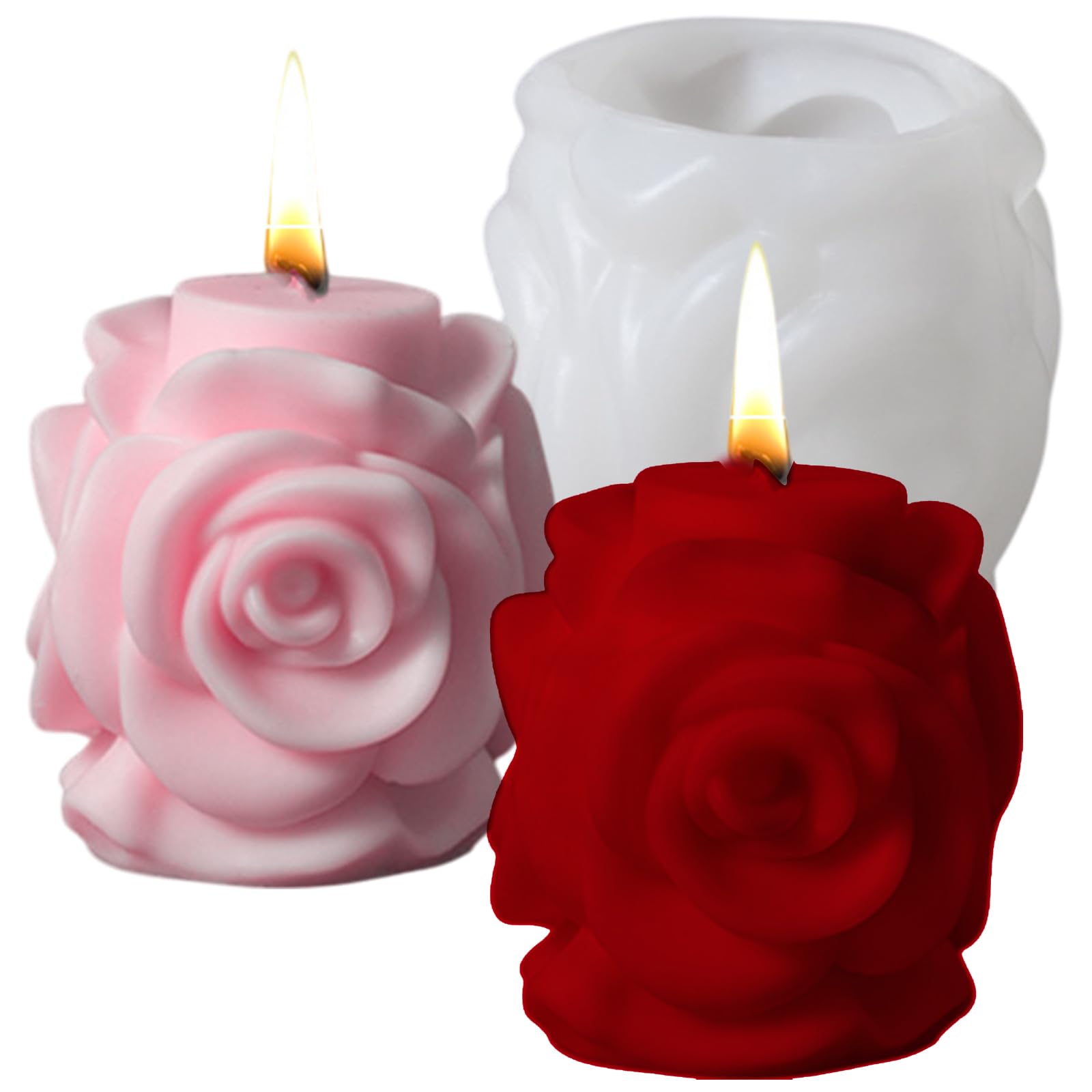 Photo 1 of **USED - MINOR DAMAGE**
Rose Pillar Candle Silicone Molds Valentines 3D Rose Flower Soap Mold Floral Bouquet Resin Concrete Gypsum Mould for Halloween Wedding Anniversary Mother's Day DIY Table Home Decor