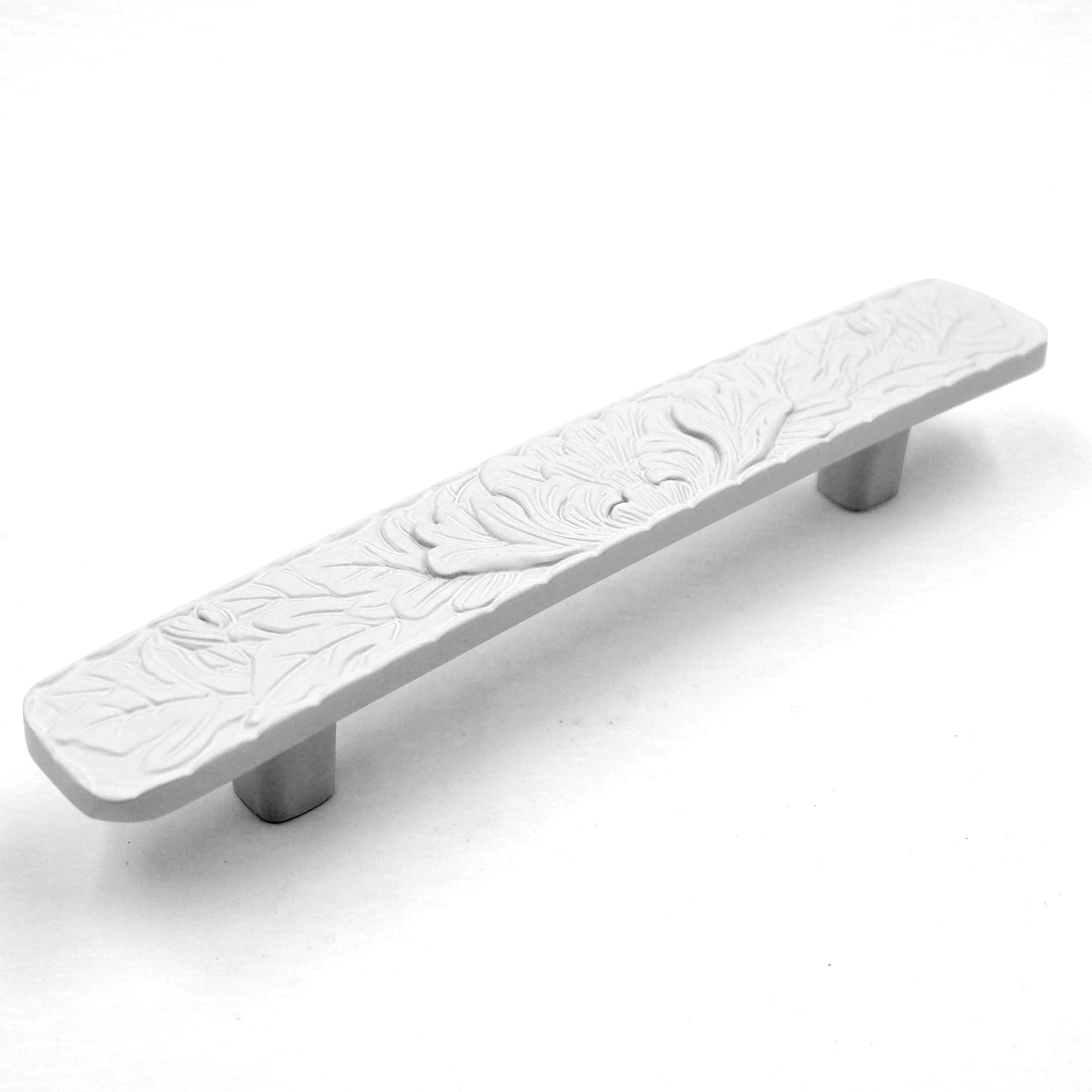 Poignées de tiroir en fonte solide blanches de 12,7 cm avec motif pivoine antique