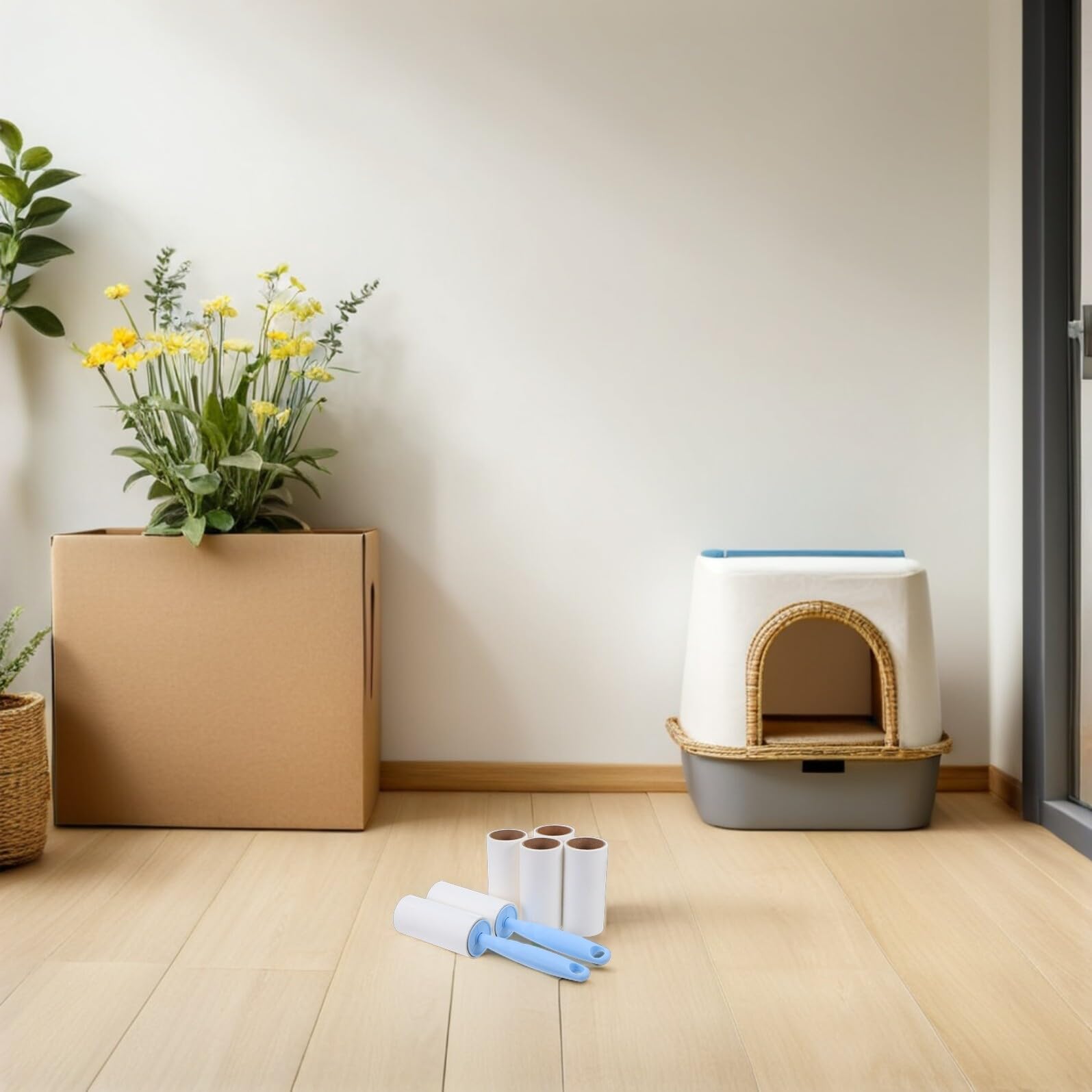 Rodillo Quitapelusas Adhesivo Azul con Mango Ergonómico 1 Set con 2 Rollos de 40 Hojas y 6 Recambios de 10 CM para Ropa Pelo de Mascotas Sofás y Alfombras Herramienta Eficaz