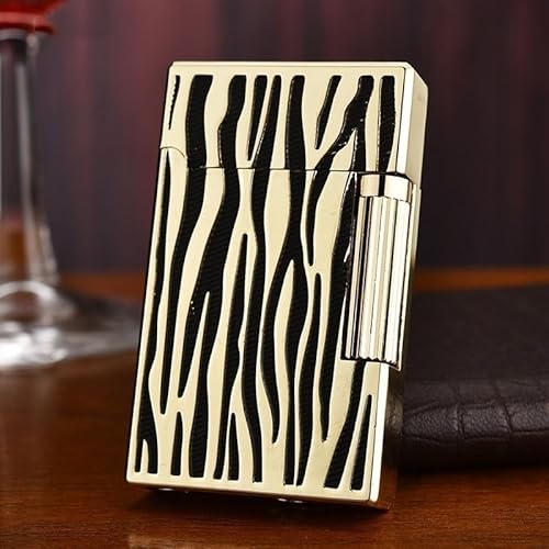 Metal Butane Lighter, Side-Sliding Flint Ignition, Soft Flame, Refillable, Adjustable Flame, A Good Gift for Men.(Black gold1)
