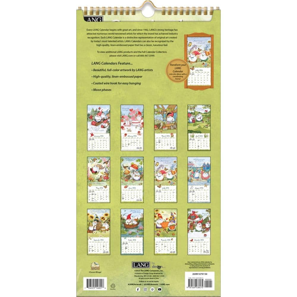 Lang Companies Gnome Sweet Gnome 2024 Monthly Planner – 13 Months, Linen Cover, Full-Color Art