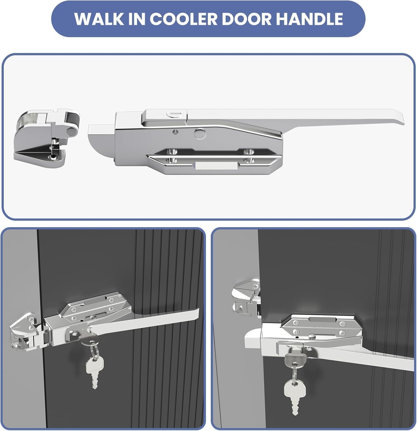 Walk-in Cooler Door Handle, Heavy-Duty Latch Set with Interior Release, Offset -1/8 in to 1/4 in(Flush) and 5.9" Solid Metal Interior Release Handle, Closer Complete Kit for Freezer Rooms, Silver