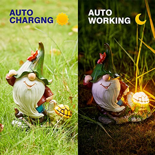 Pearlstar Solar Outdoor Garden Statues Gnomes With Turtle Light Yard Decor, Waterproof Solar Figurine Lights Lawn Dwarf Ornaments For Patio, Backyard, Mom Grandma Gift #TOP2