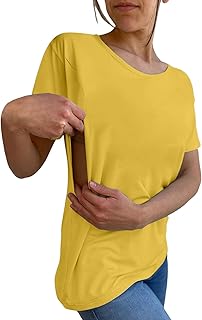 Camiseta de entrenamiento para mujer, color liso, redondo, con cremallera, holgada, casual, de manga corta, holgada, para mujer, amarillo, M