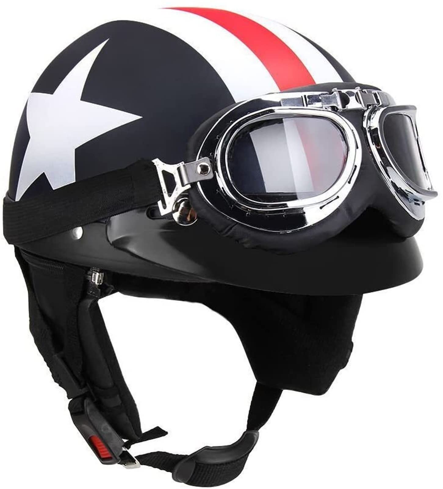 Casque face ouverte adulte style vintage avec lunettes authentiques pour scooter et moto