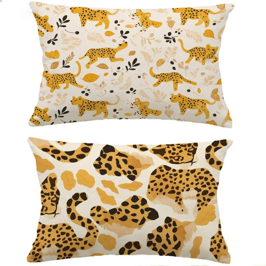 Housse de coussin extérieur 40x60 cm lot de 2 décoratif rectangulaire orange léopard
