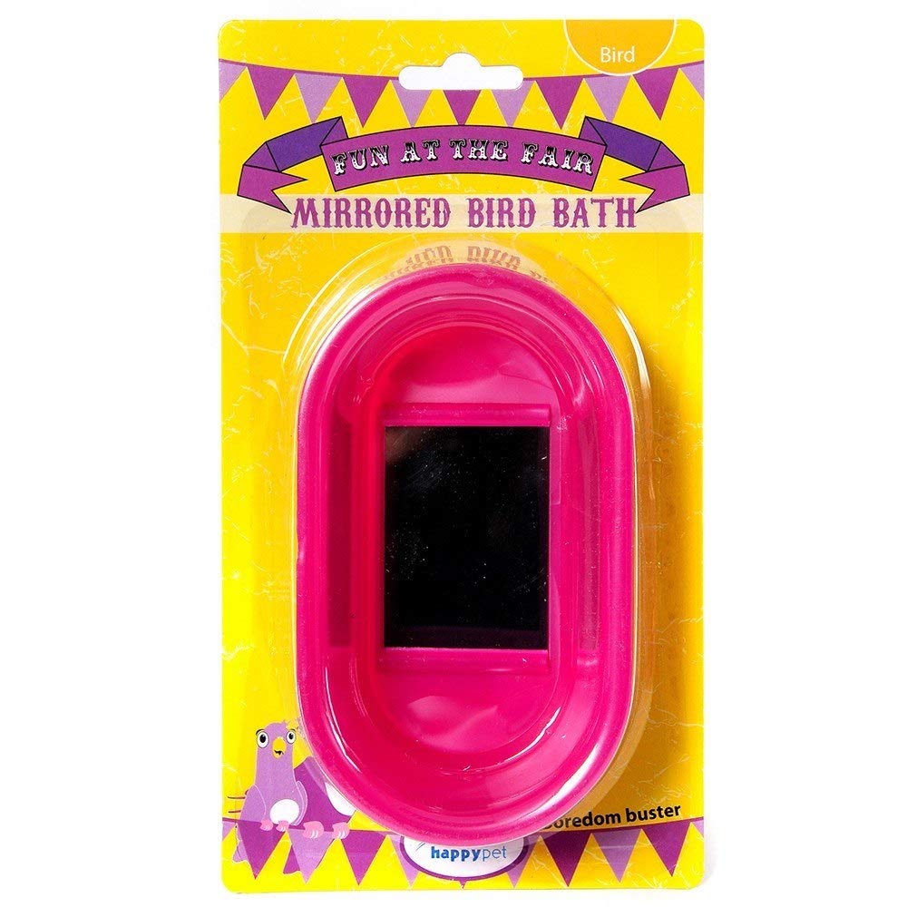 Happy Pet Fun At The Fair Mirrored Bird Bath Durable Reflective Easy Clean Lightweight Indoor Cleaning Container Basin for Caged Parrots Cockatiels