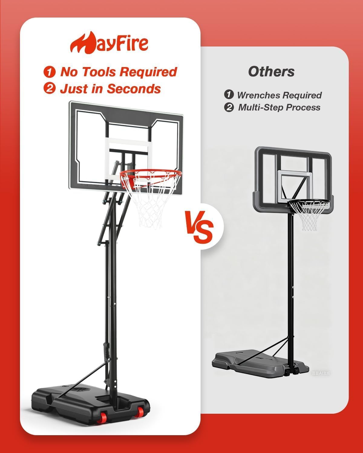 Basketball Hoop Outdoor 4.8-10ft Height Adjustable Portable Basketball Goal System with 44 Inch Shatterproof Backboard for All Ages Backyard/Driveway/Indoor