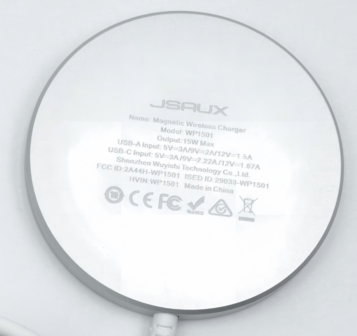 JSAUX 15W Mag-Safe Ładowarka magnetyczna kompatybilna do MagSafe iPhone 14 Plus/iPhone 14 Pro Max/iPhone 13 Pro Max/13 Pro Max/13 Mini/13 Pro/13/12 Mini/12 Pro Max/Airpods Pro Srebrny