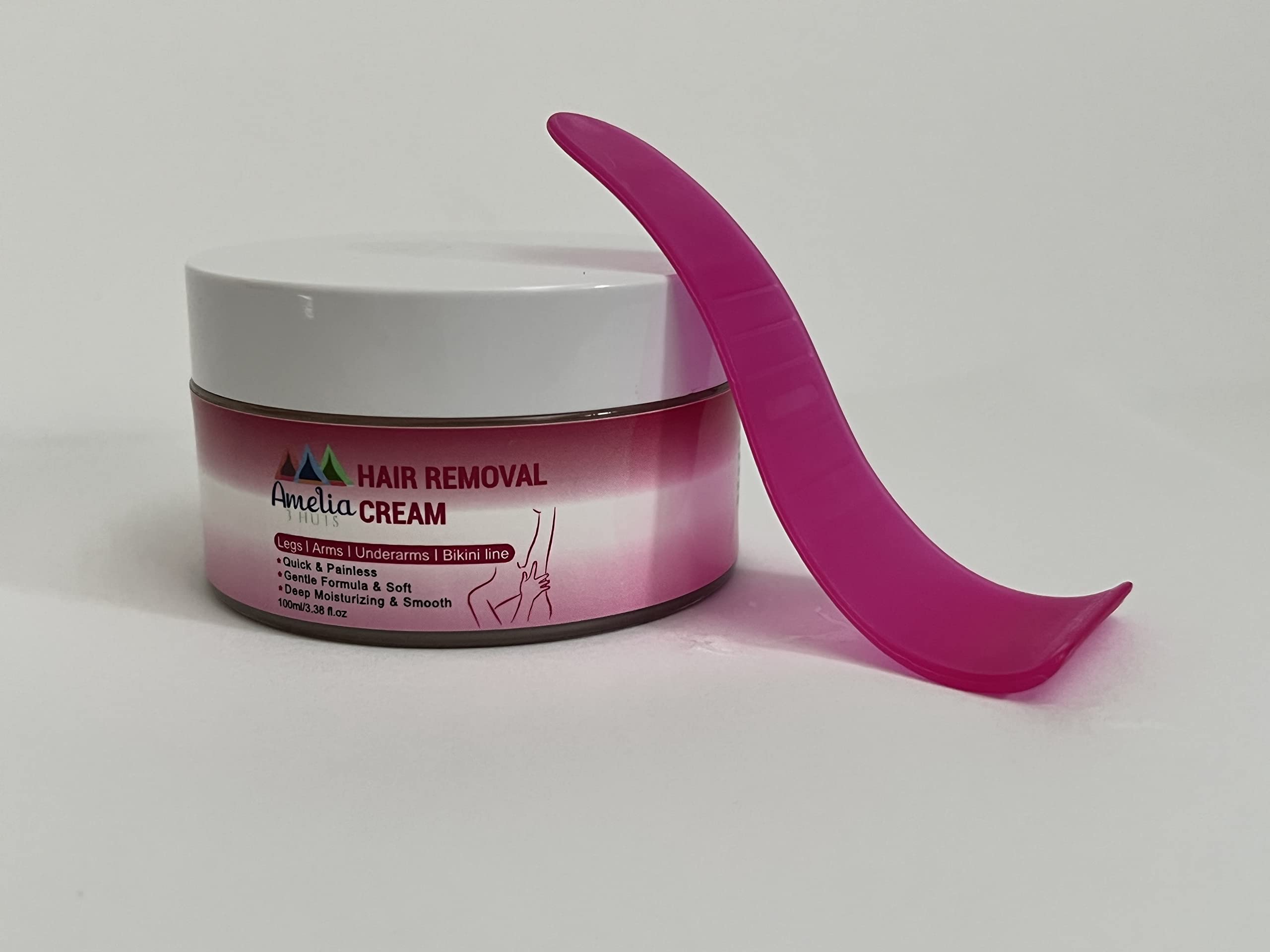 Amelia 3 Huts Sensitive Hair Removal Cream for Woman and Men Gentle Soothing Depilatory Cream For Unwanted Hair Underarms, Legs,Arms, Bikin Line, Chest (3.38oz) Jar with Applicator