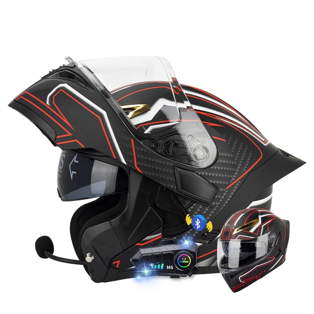 Bluetooth Modular Motorcycle Helmet DOT Approved, Flip Up Front Dual Visor Helmets Full Face Integrated Helmet Built-in Dual Speaker with Microphone,for Adults Men Women 55-64CM