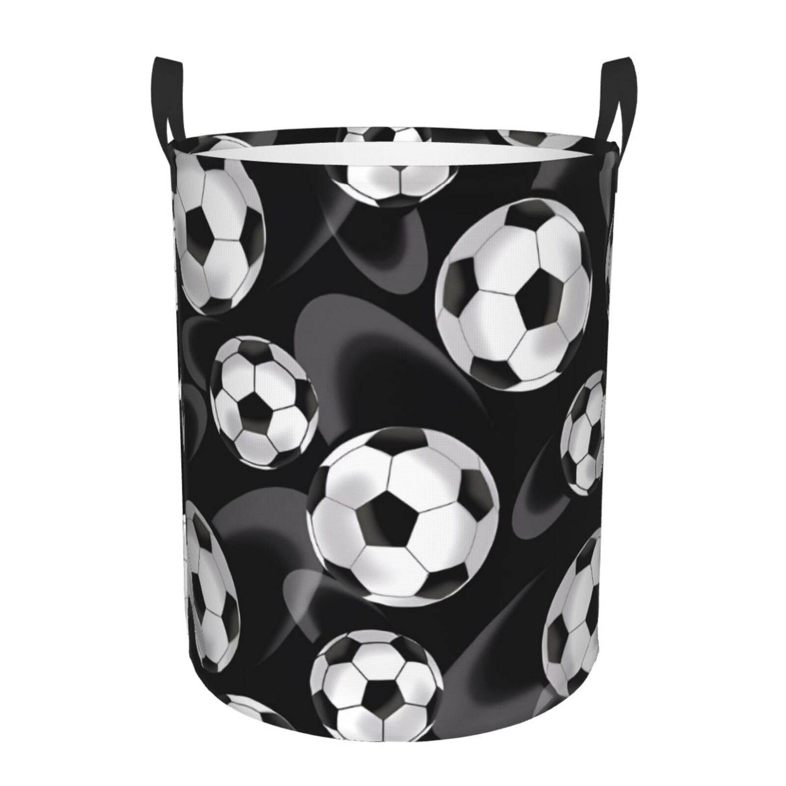 S Circular Hamper Soccer Black Print for Dirty Clothes